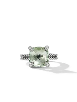 Chatelaine® Ring In Sterling Silver With Blue Topaz And Pavé Diamonds