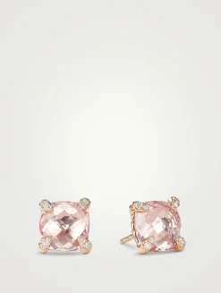 Chatelaine® Stud Earrings In 18k Rose Gold With Morganite And Pavé Diamonds