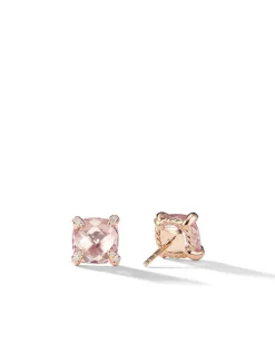 Chatelaine® Stud Earrings In 18k Rose Gold With Morganite And Pavé Diamonds