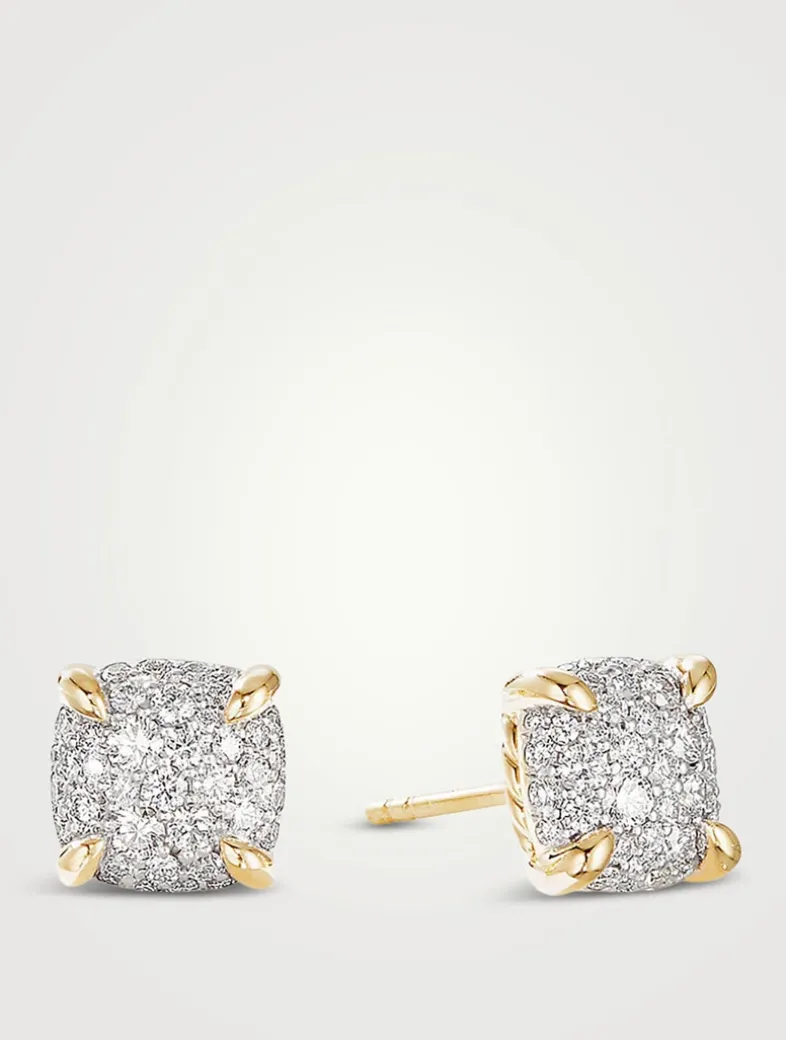 Chatelaine® Stud Earrings In 18k Yellow Gold With Pavé Diamonds