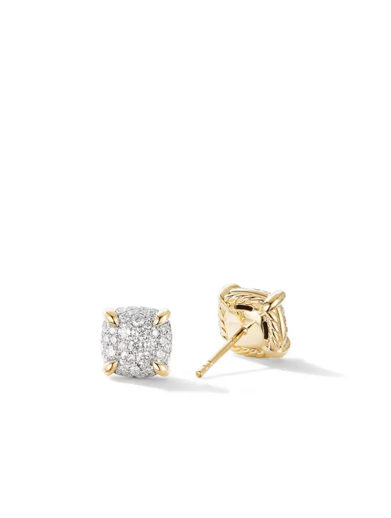 Chatelaine® Stud Earrings In 18k Yellow Gold With Pavé Diamonds