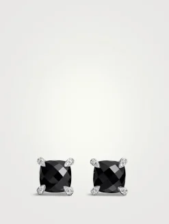 Chatelaine® Stud Earrings In Sterling Silver With Black Onyx And Diamonds, 9mm
