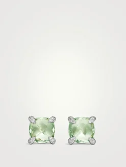 Chatelaine® Stud Earrings In Sterling Silver With Prasiolite And Diamonds, 9mm