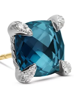 Chatelaine® Stud Earrings In Sterling Silver With Prasiolite And Diamonds, 9mm