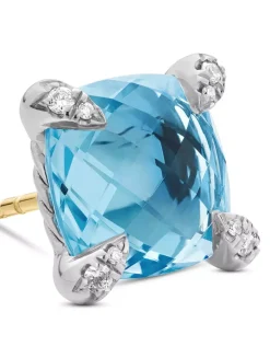 Chatelaine® Stud Earrings In Sterling Silver With Hampton Blue Topaz And Diamonds, 9mm