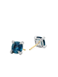 Chatelaine® Stud Earrings In Sterling Silver With Blue Topaz And Diamonds, 9mm