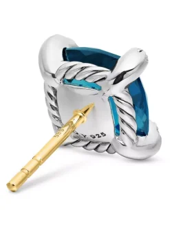 Chatelaine® Stud Earrings In Sterling Silver With Blue Topaz And Diamonds, 9mm