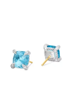 Chatelaine® Stud Earrings In Sterling Silver With Blue Topaz And Diamonds, 9mm