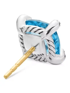 Chatelaine® Stud Earrings In Sterling Silver With Blue Topaz And Diamonds, 9mm