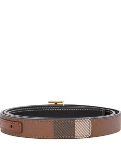 Check And Leather Reversible Tb Belt