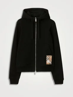 Check Label Cotton Zip Hoodie