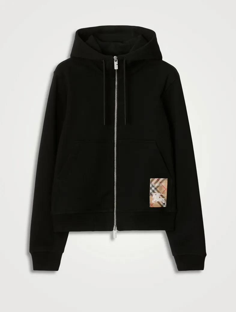 Check Label Cotton Zip Hoodie