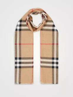 Check Lightweight Wool Silk Scarf