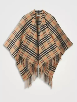 Check Wool Cashmere Cape