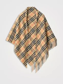 Check Wool Cashmere Cape