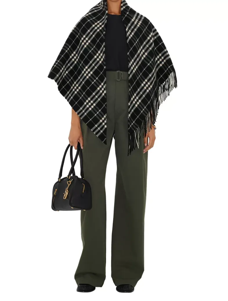 Check Wool Cashmere Cape