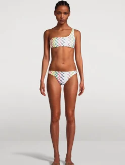 Chevron Lamé One-Shoulder Bikini Set