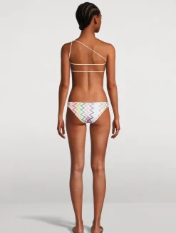 Chevron Lamé One-Shoulder Bikini Set