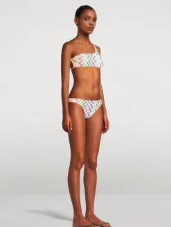 Chevron Lamé One-Shoulder Bikini Set