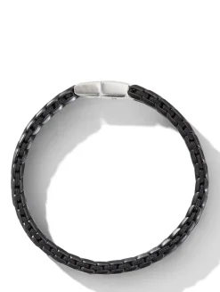 Chevron Woven Bracelet In Black Titanium And Black Nylon, 9mm