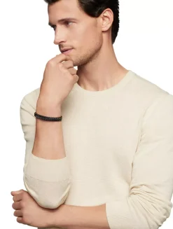 Chevron Woven Bracelet In Black Titanium And Black Nylon, 9mm