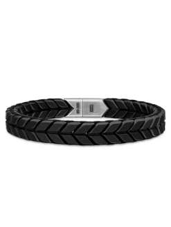 Chevron Woven Bracelet In Black Titanium And Black Nylon, 9mm