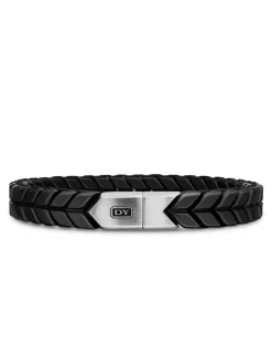 Chevron Woven Bracelet In Black Titanium And Black Nylon, 9mm