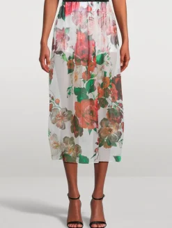 Chiffon Midi Skirt In Rose Print