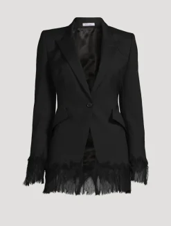 Chiffon-Trimmed Wool Blazer