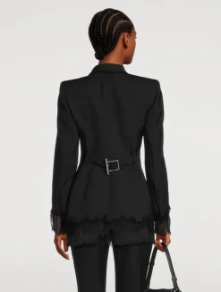 Chiffon-Trimmed Wool Blazer