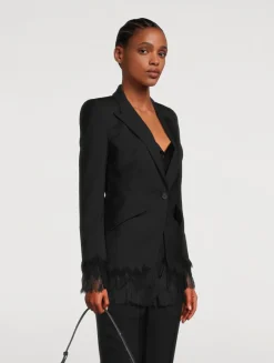 Chiffon-Trimmed Wool Blazer