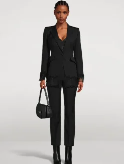 Chiffon-Trimmed Wool Blazer