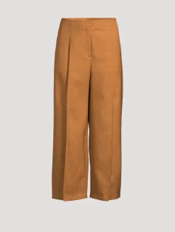 City Twill Pleated Wide-Leg Trousers