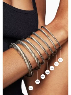 Classic Cable Bracelet In Sterling Silver With 18k Yellow Gold And Pavé Diamond Domes, 7mm