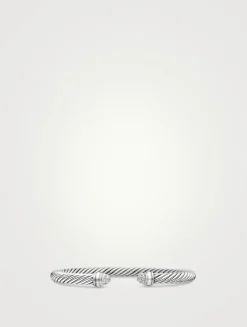 Classic Cable Bracelet In Sterling Silver With Pavé Diamond Domes, 5mm