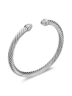 Classic Cable Bracelet In Sterling Silver With Pavé Diamond Domes, 5mm
