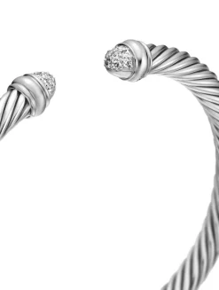 Classic Cable Bracelet In Sterling Silver With Pavé Diamond Domes, 5mm