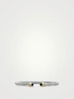 Classic Cable Bracelet In Sterling Silver With 18k Yellow Gold And Black Onyx, 4mm