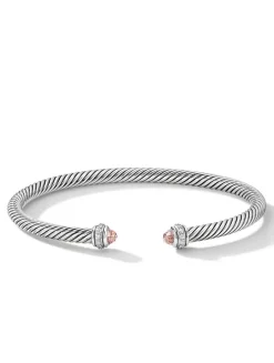 Classic Cable Bracelet In Sterling Silver With Prasiolite And Diamonds, 4mm