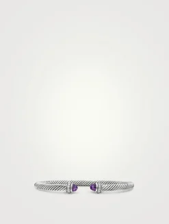Classic Cable Bracelet In Sterling Silver With Amethyst And Diamonds, 4mm