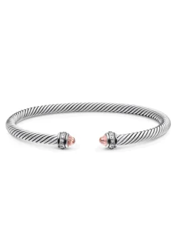 Classic Cable Bracelet In Sterling Silver With Amethyst And Diamonds, 4mm