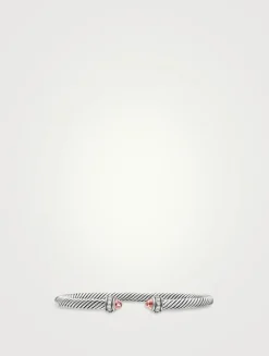 Classic Cable Bracelet In Sterling Silver With Morganite And Diamonds, 4mm