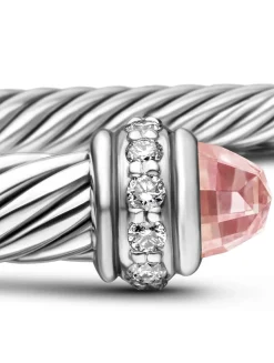 Classic Cable Bracelet In Sterling Silver With Morganite And Diamonds, 4mm