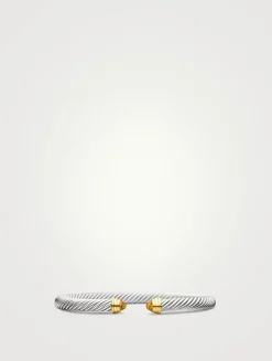 Classic Cable Bracelet In Sterling Silver With 14k Yellow Gold And Citrine, 5mm