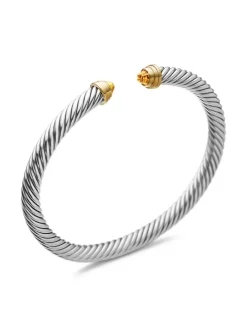 Classic Cable Bracelet In Sterling Silver With 14k Yellow Gold And Citrine, 5mm