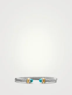 Classic Cable Bracelet In Sterling Silver With 14k Yellow Gold And Turquoise, 5mm