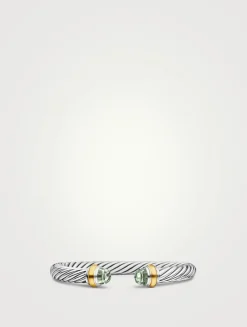 Classic Cable Bracelet In Sterling Silver With 14k Yellow Gold And Prasiolite, 7mm