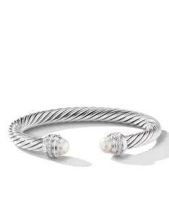 Classic Cable Bracelet In Sterling Silver With Blue Topaz And Diamonds, 7mm