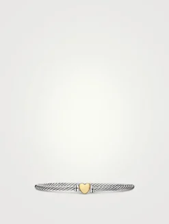 Classic Cable Heart Station Bracelet In Sterling Silver With 18k Yellow Gold, 3mm