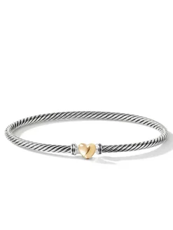 Classic Cable Heart Station Bracelet In Sterling Silver With 18k Yellow Gold, 3mm